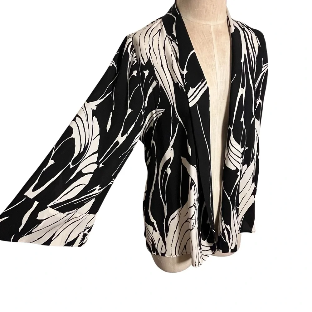 Harari 100% Silk Abstract Print Open Front Jacket / Cardigan Kimono – Size L - Picture 3 of 10